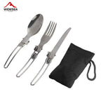 3 uds 1 Juego de cubiertos portátiles de acero inoxidable para acampar al aire libre, viaje, Picnic, plegable, cuchara, tenedor, cuchillo, vajilla