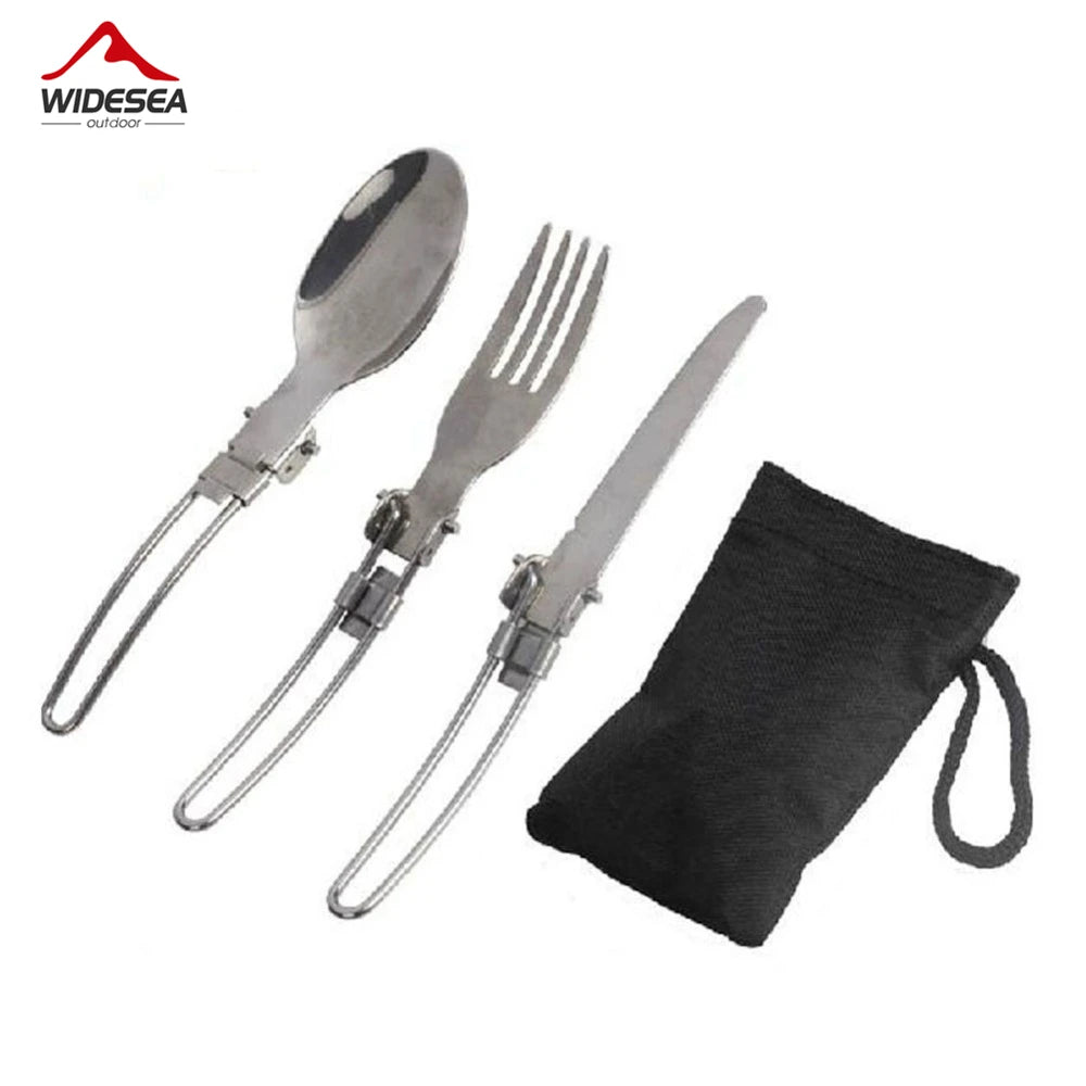 3 uds 1 Juego de cubiertos portátiles de acero inoxidable para acampar al aire libre, viaje, Picnic, plegable, cuchara, tenedor, cuchillo, vajilla