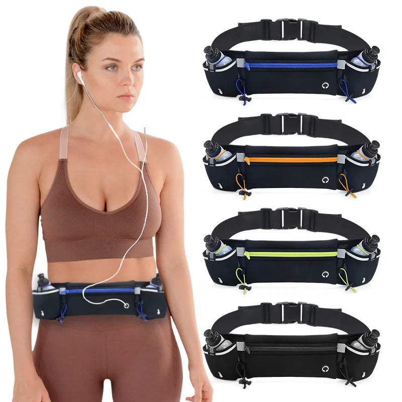 Riñonera para correr y rastreo de maratón para teléfono, botella de agua, riñonera deportiva para Fitness, cinturón para correr con dos bolsillos, riñonera para hombres y mujeres