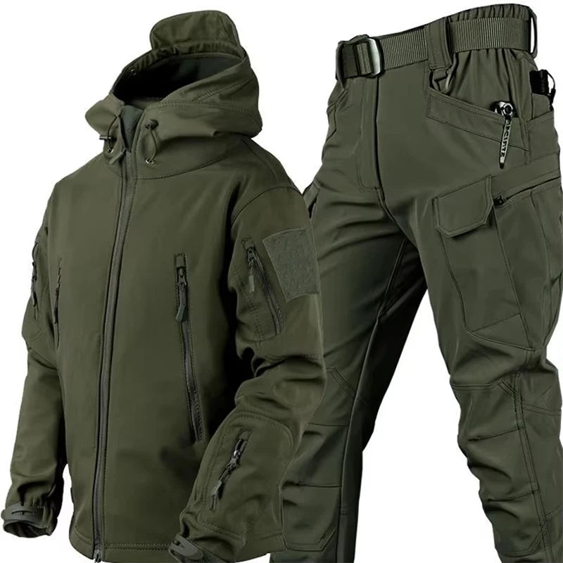 Conjuntos de chaquetas tácticas impermeables unisex, chaqueta de caza y senderismo de concha suave para exteriores, traje de pantalón Cargo de lana, chándales, invierno