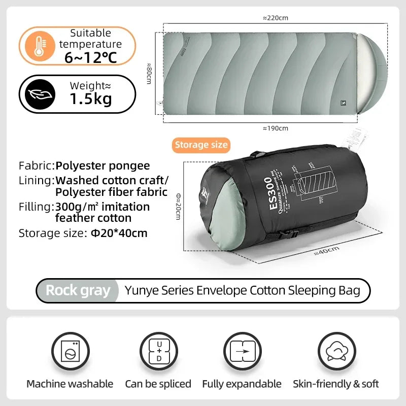 Saco de dormir Qunature para acampar al aire libre, colcha de empalme portátil cálida para el hogar resistente al frío para una sola persona, equipo de Camping