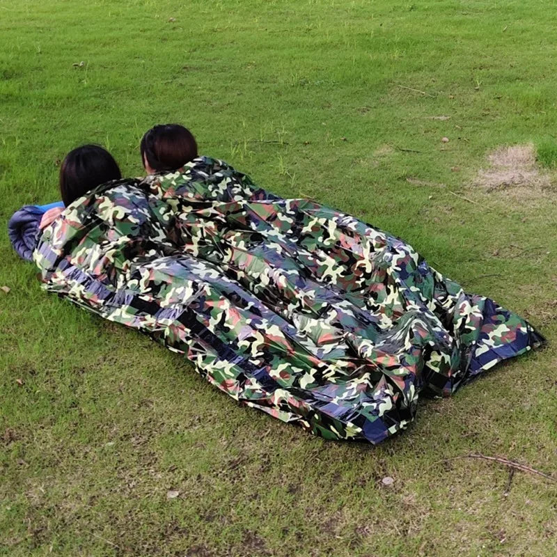 Saco de dormir térmico para senderismo para 2 personas, manta para dormir para aventuras al aire libre, bolsa de Camping, herramienta de supervivencia de película PET