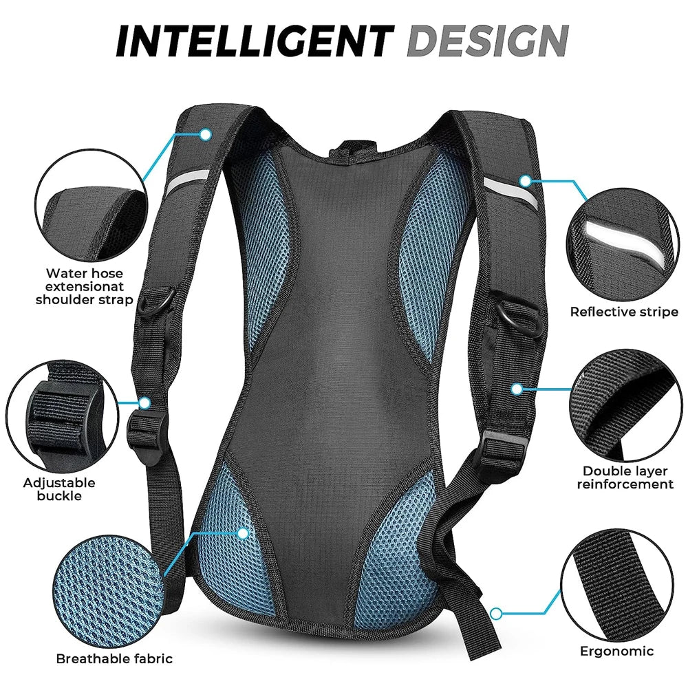 Paquete de hidratación, mochila de hidratación aislada o vejiga de agua y almacenamiento sin BPA de 2L, mochila de senderismo para correr, andar en bicicleta, acampar