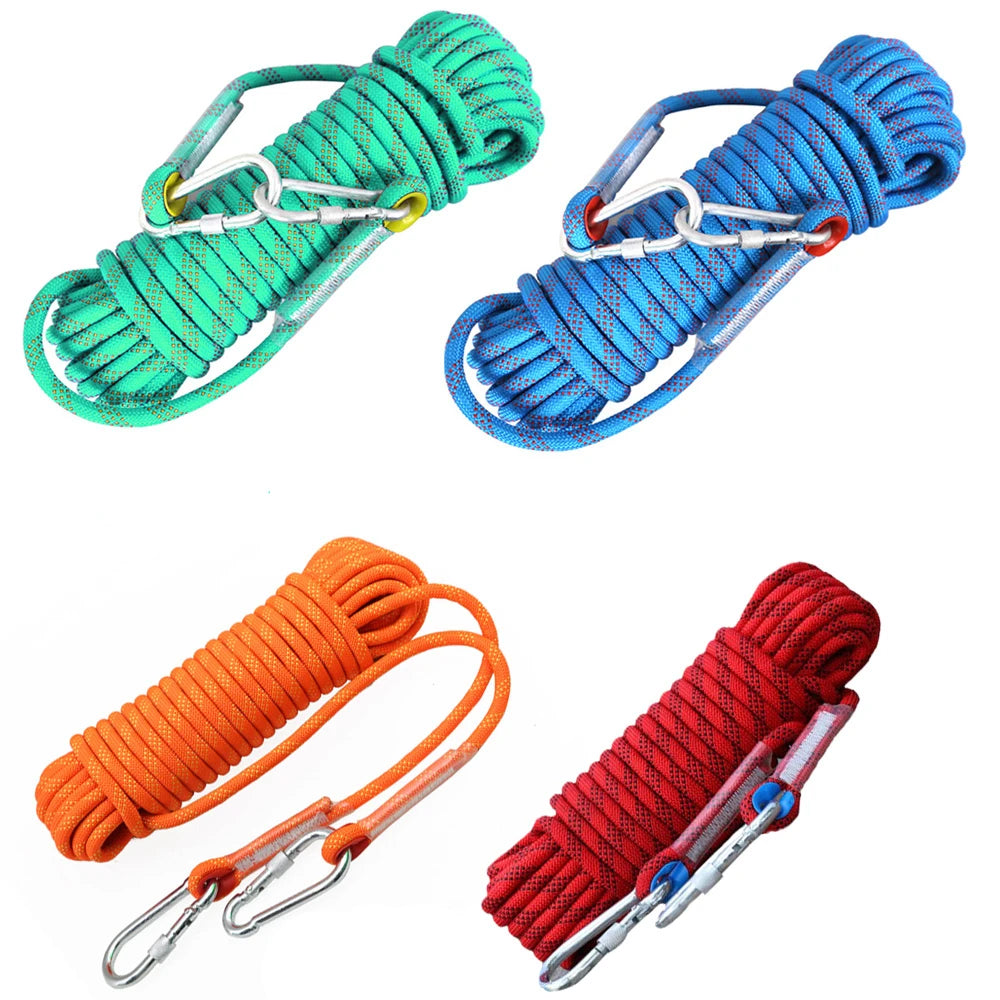 Cuerda de escalada de 10 mm para adultos con doble gancho duradera para escalada en roca, escalada en árboles, gimnasio y aventuras al aire libre