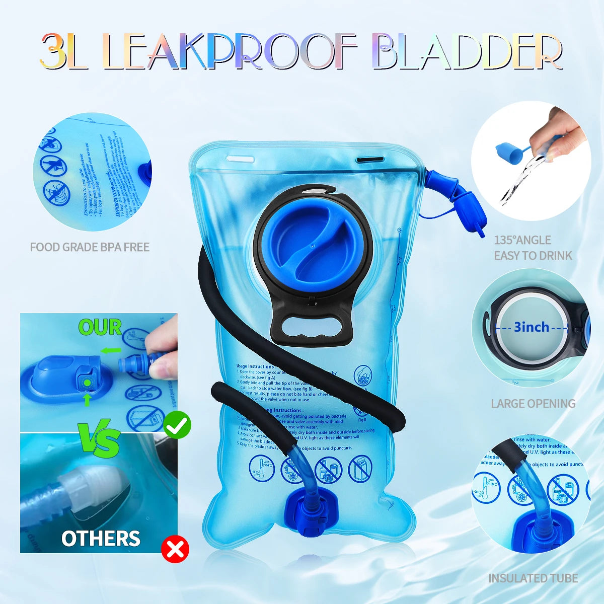 Mochila impermeable portátil para bicicleta con capa aislante, bolsa de agua de 3L, bolsa para deportes al aire libre, escalada, senderismo, mochila de hidratación