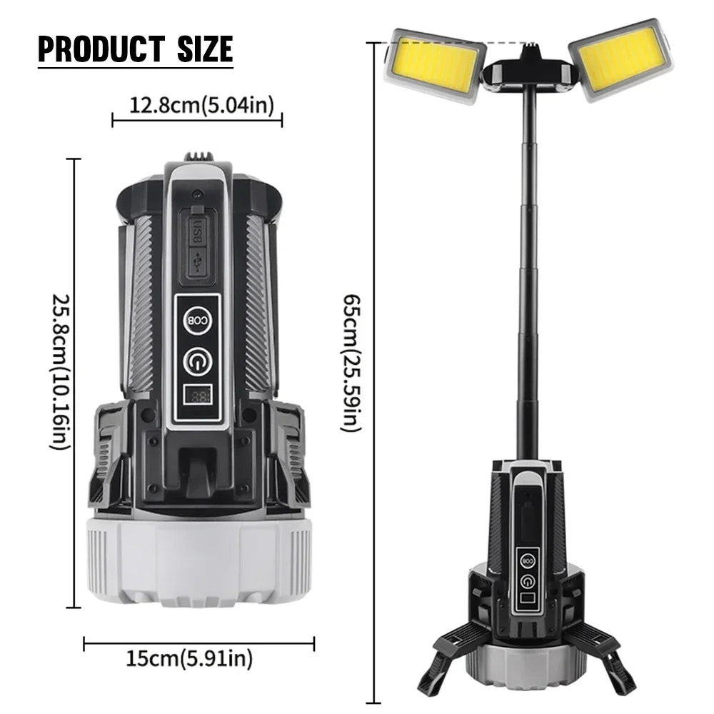 Luz de trabajo de doble luz SQ-G18 3700LM |   Antorcha LED IPX4 de 9000 mAh con pantalla digital y 9 modos para camping, sitio de trabajo, emergencia