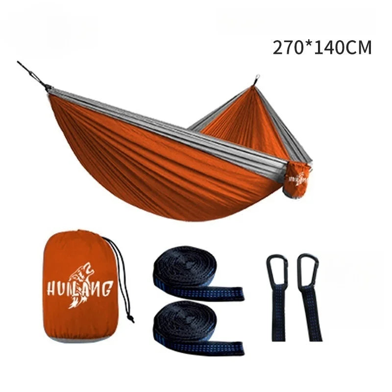 Hamacas portátiles de 270x140cm, tela de paracaídas de Color nailon, tamaño individual y doble, para acampar al aire libre, senderismo, jardín