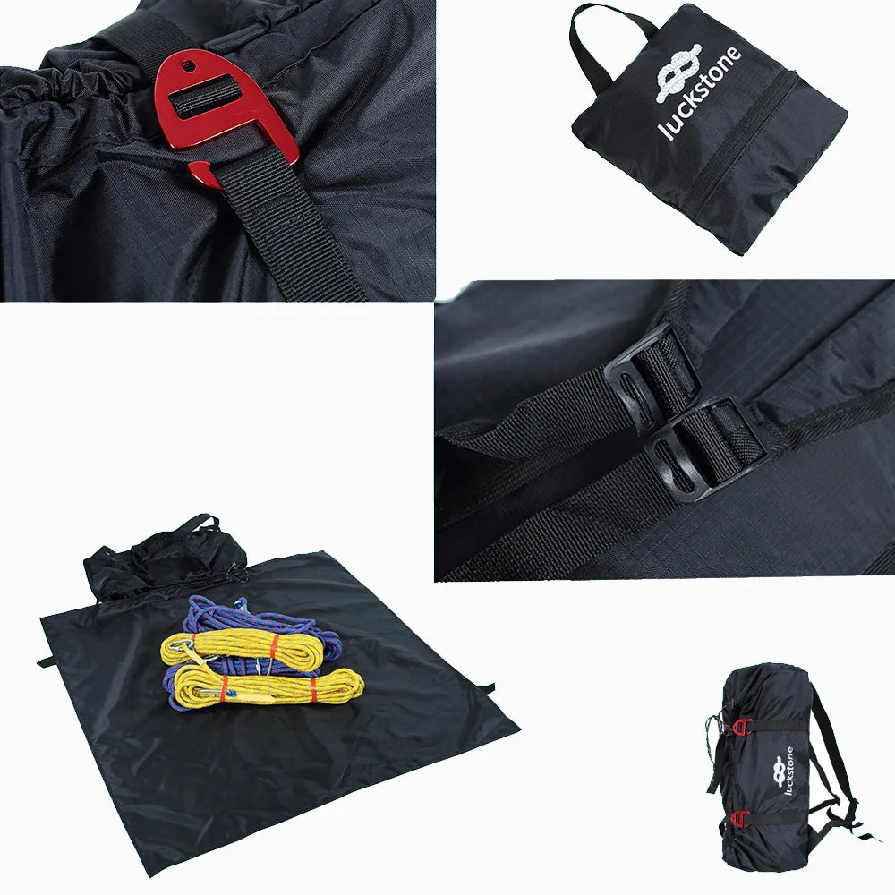 Bolsa de cuerda para escalada en roca, bolsa de transporte de cordón, mochila de hombro para senderismo, mochila impermeable portátil plegable, estera de suelo