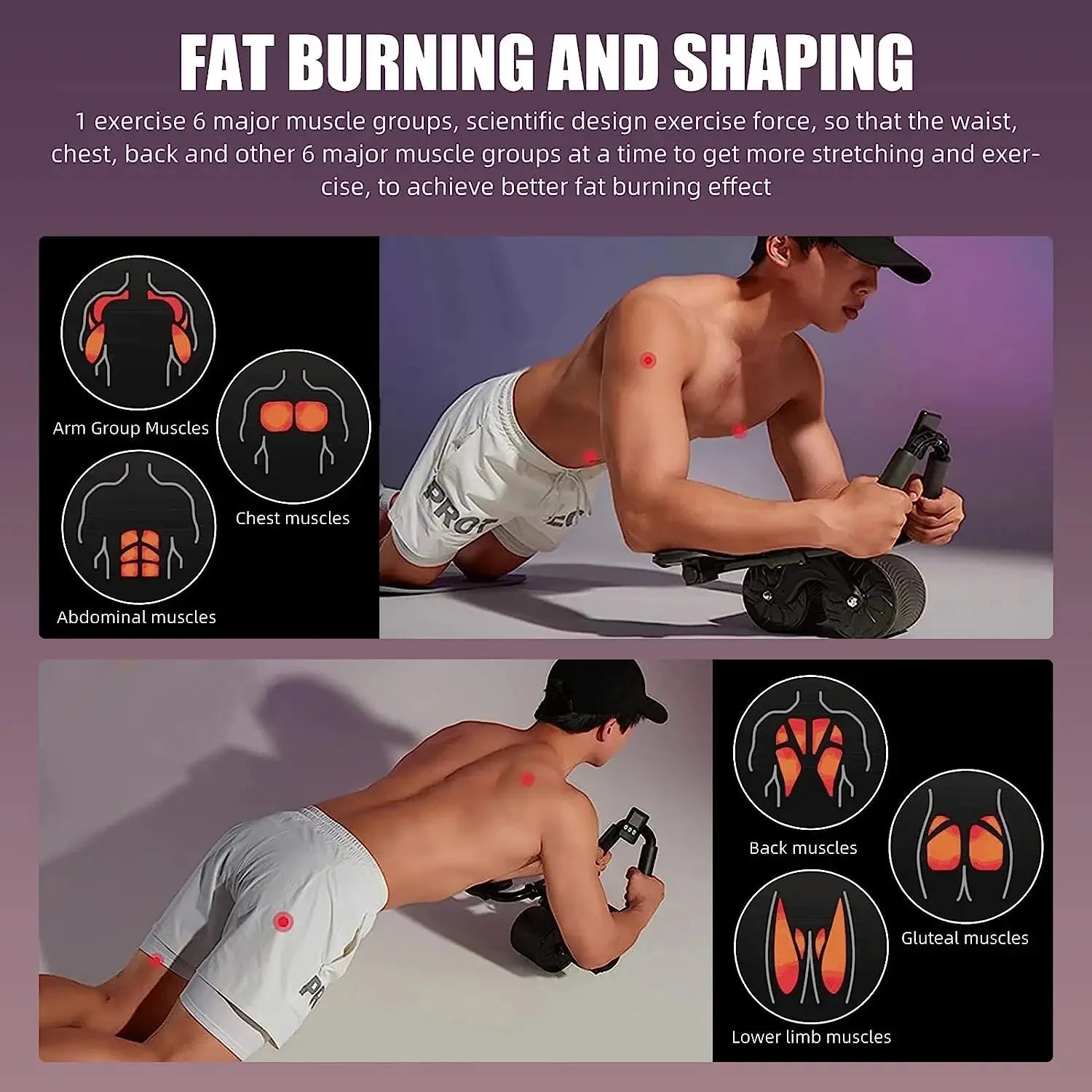 Soporte para codo, rueda Abdominal de rebote automático, entrenador de músculos abdominales con pantalla de mostrador, rueda de rodillo para ejercicio físico