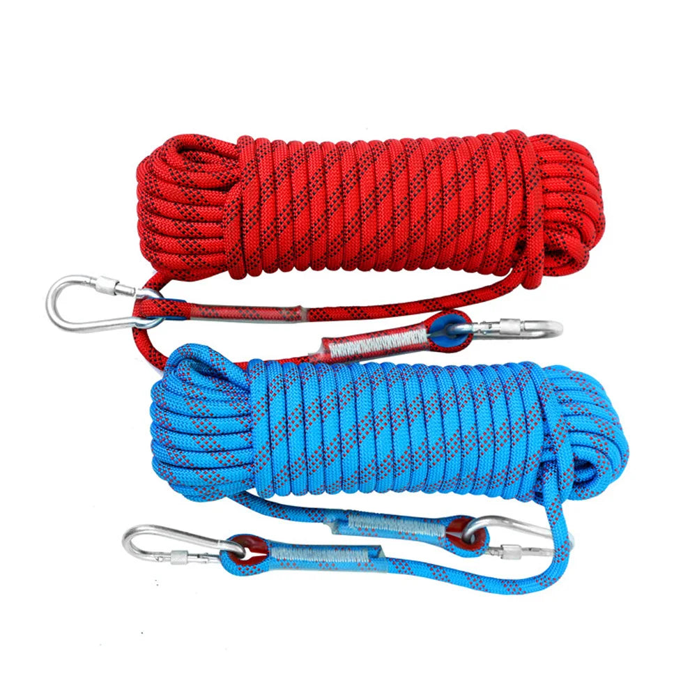 Cuerda de escalada de 10 mm para adultos con doble gancho duradera para escalada en roca, escalada en árboles, gimnasio y aventuras al aire libre