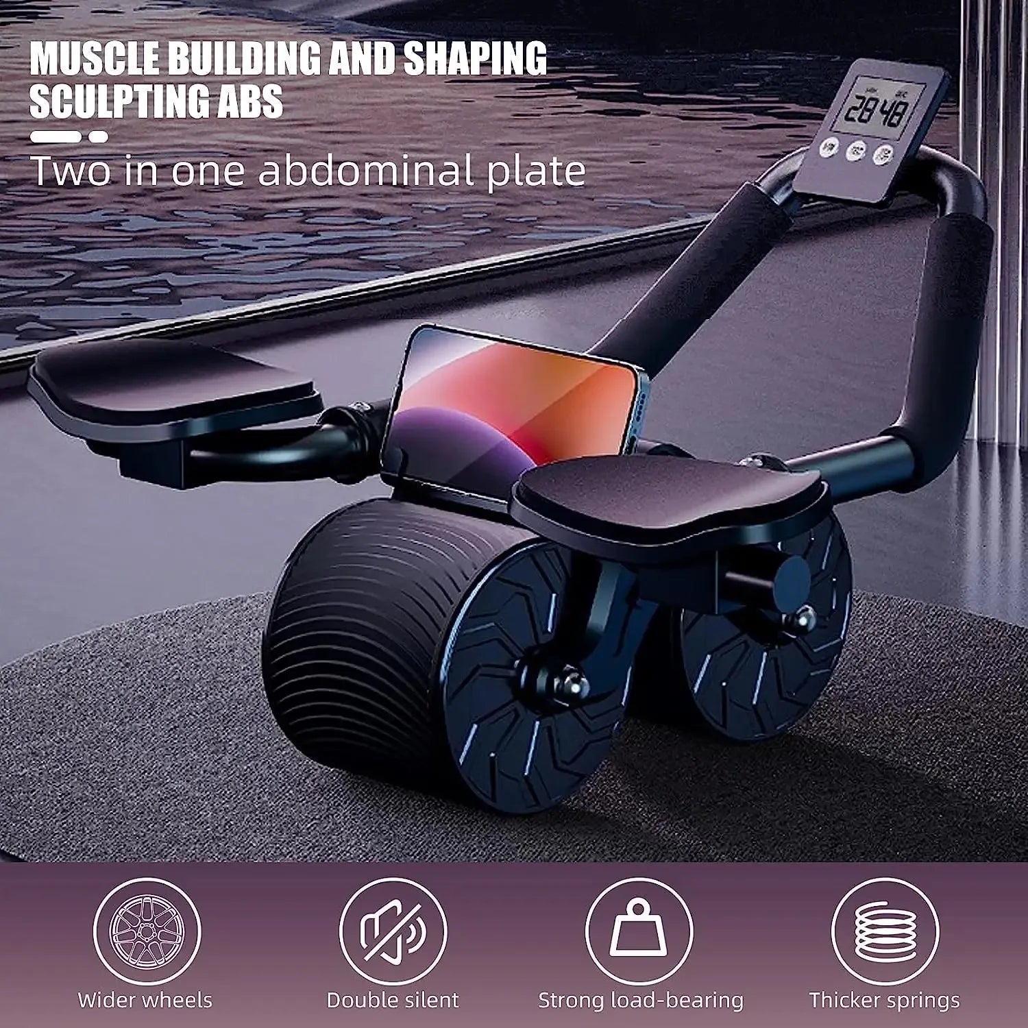 Soporte para codo, rueda Abdominal de rebote automático, entrenador de músculos abdominales con pantalla de mostrador, rueda de rodillo para ejercicio físico
