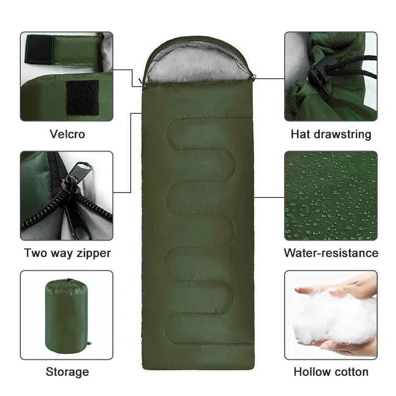 Saco de dormir para acampar, ultraligero, impermeable, sobre cálido para 4 estaciones, sacos de dormir para mochilero, para viajes al aire libre y senderismo
