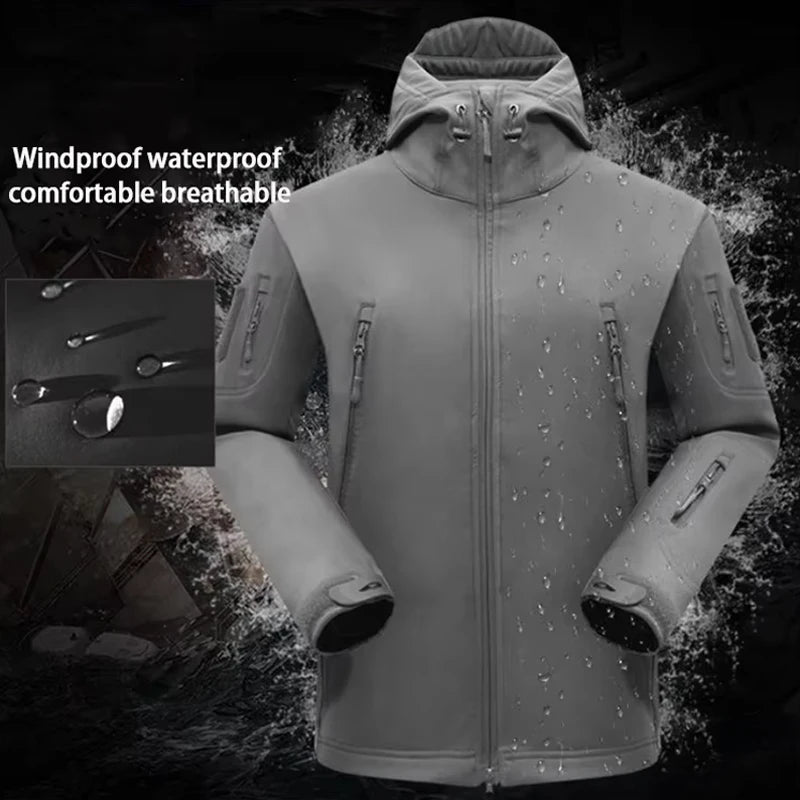 Conjuntos de chaquetas tácticas impermeables unisex, chaqueta de caza y senderismo de concha suave para exteriores, traje de pantalón Cargo de lana, chándales, invierno