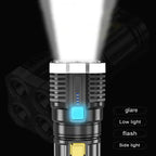Linterna LED de luz fuerte para acampar, 4 lámparas y luces laterales COB, linterna de mano portátil recargable por USB para exteriores