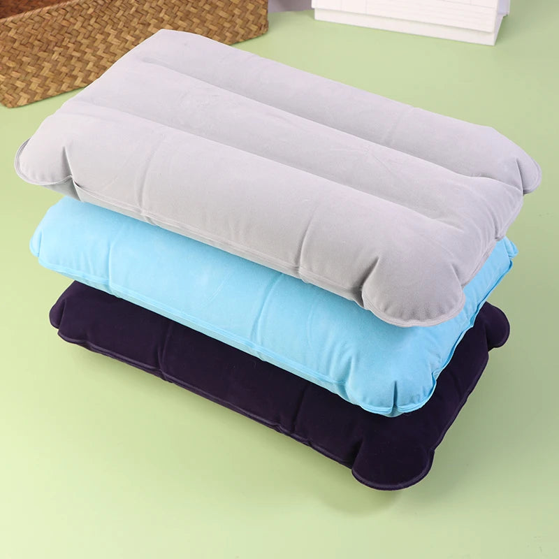 Almohada inflable portátil de PVC flocado, almohada de aire para dormir para acampar, viajes, senderismo al aire libre, vuelo, almohada plegable para reposacabezas