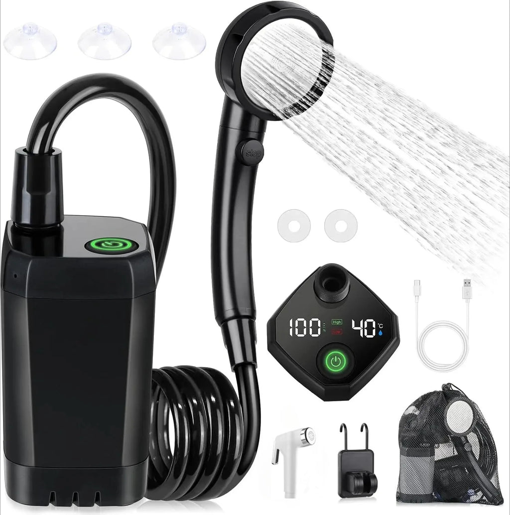 Juego de ducha para acampar al aire libre, 6000mAh, resistente al agua, con pantalla Digital, bomba de ducha eléctrica portátil para senderismo, viajes, riego de mascotas