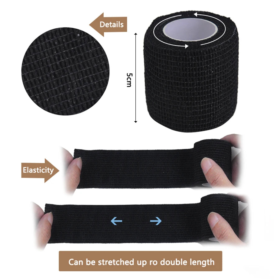 Vendaje deportivo de gasa negra, 6 uds./12 Uds./24 Uds., 5cm x 4,5 m, con vendaje elástico transpirable autoadhesivo para fijar dedos, muñecas
