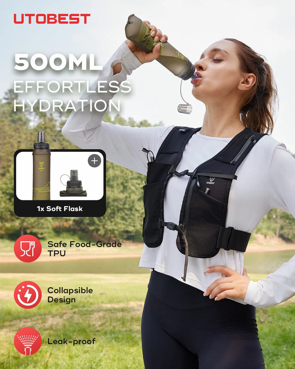 UTOBEST UTR113 Chaleco reflectante de hidratación para correr Soporte ajustable para teléfono para entrenamiento Ciclismo Correr de noche
