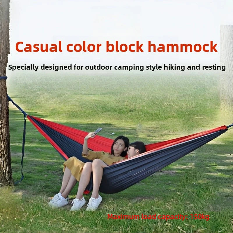 Hamacas portátiles de 270x140cm, tela de paracaídas de Color nailon, tamaño individual y doble, para acampar al aire libre, senderismo, jardín