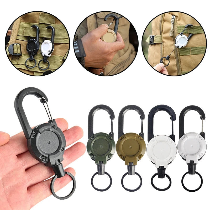 LLavero de cuerda de alambre retráctil para exteriores, mochila, llavero antipérdida con cuerda antirrobo de resorte, equipo de escalada para acampar