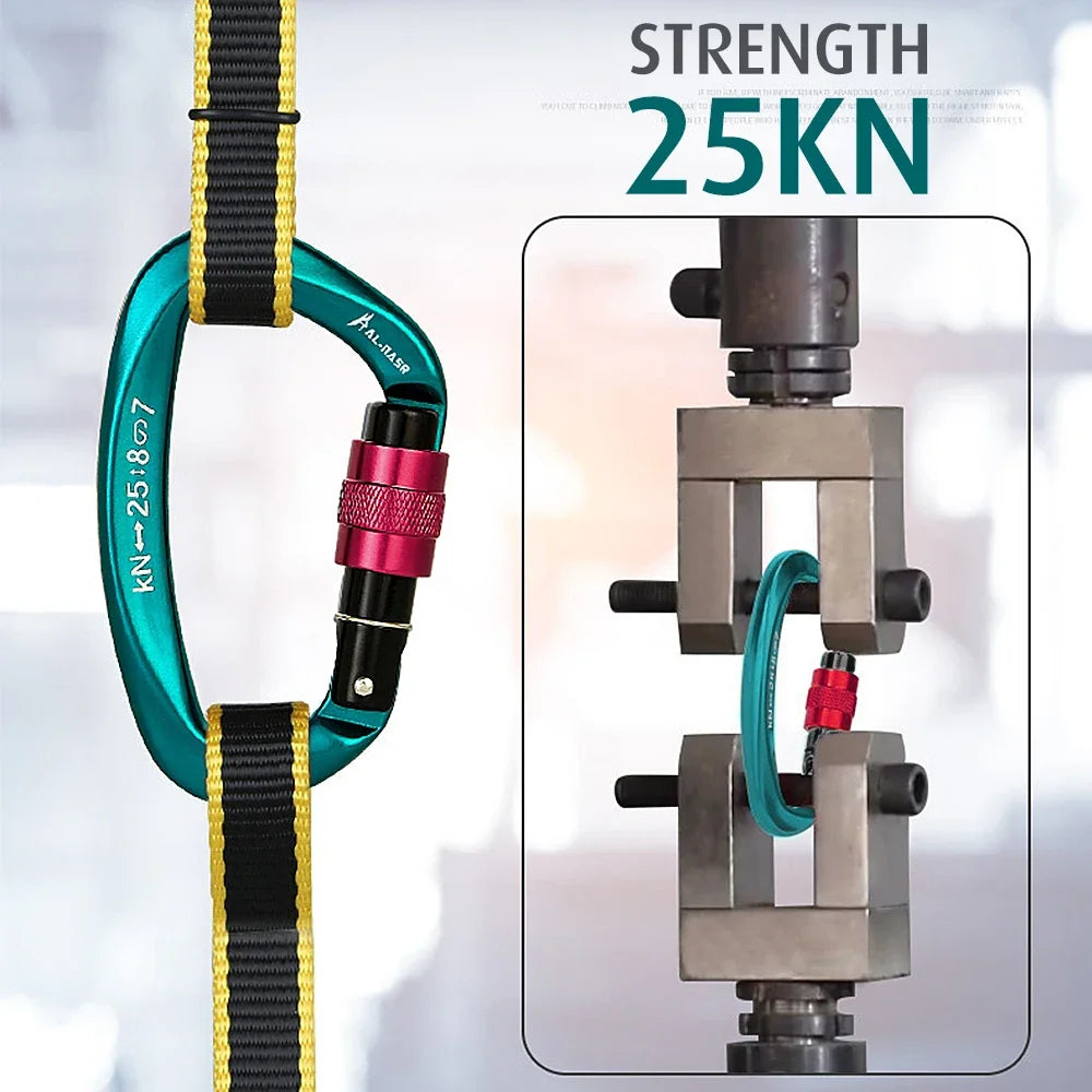 Mosquetón profesional en forma de D de 25KN, mosquetón de bloqueo de tornillo para puerta, equipo de escalada y rappel, equipo rápido, herramientas EDC para exteriores