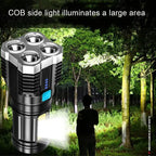 Linterna LED de luz fuerte para acampar, 4 lámparas y luces laterales COB, linterna de mano portátil recargable por USB para exteriores