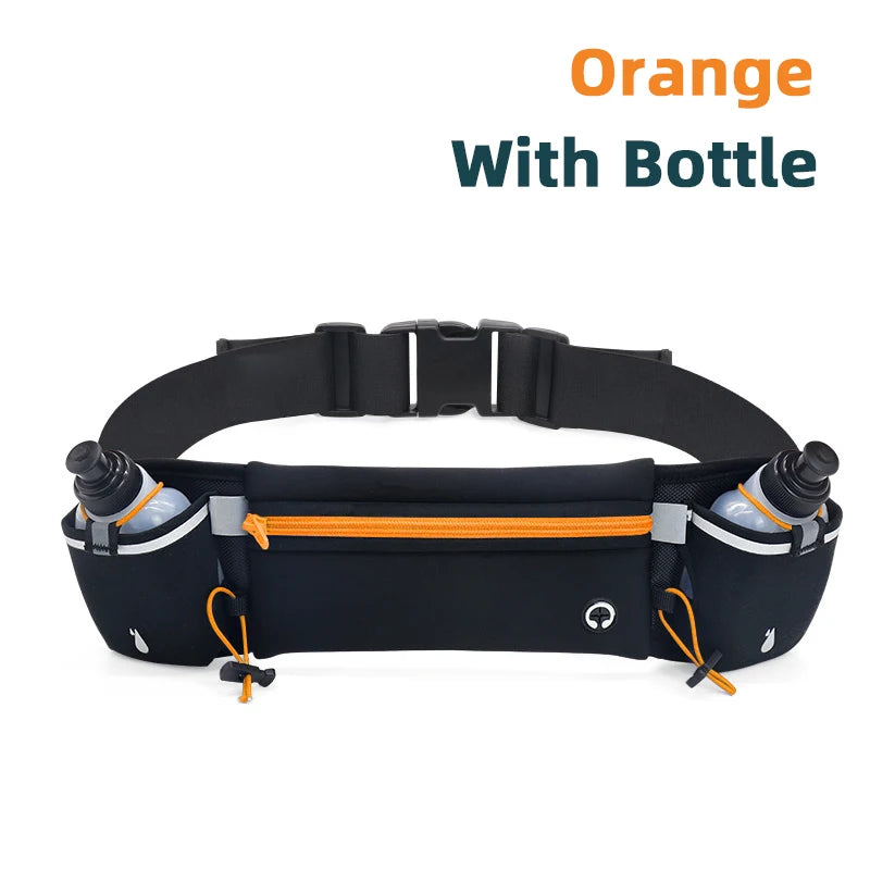 Riñonera para correr y rastreo de maratón para teléfono, botella de agua, riñonera deportiva para Fitness, cinturón para correr con dos bolsillos, riñonera para hombres y mujeres