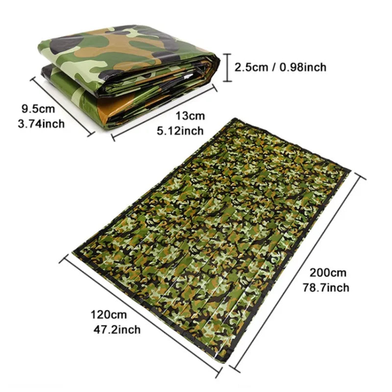 Saco de dormir térmico para senderismo para 2 personas, manta para dormir para aventuras al aire libre, bolsa de Camping, herramienta de supervivencia de película PET