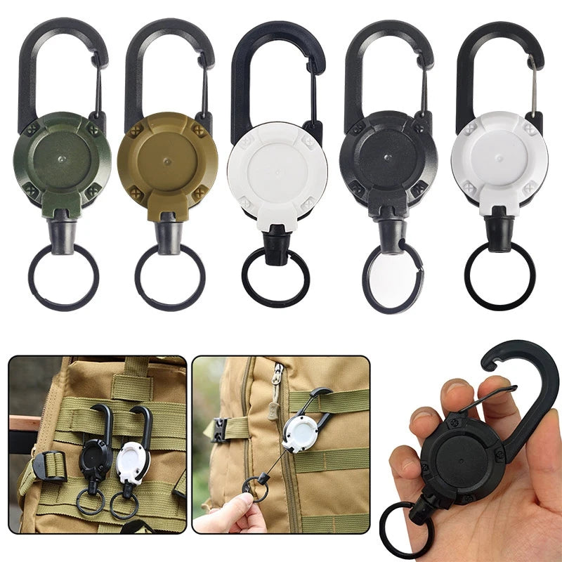 LLavero de cuerda de alambre retráctil para exteriores, mochila, llavero antipérdida con cuerda antirrobo de resorte, equipo de escalada para acampar
