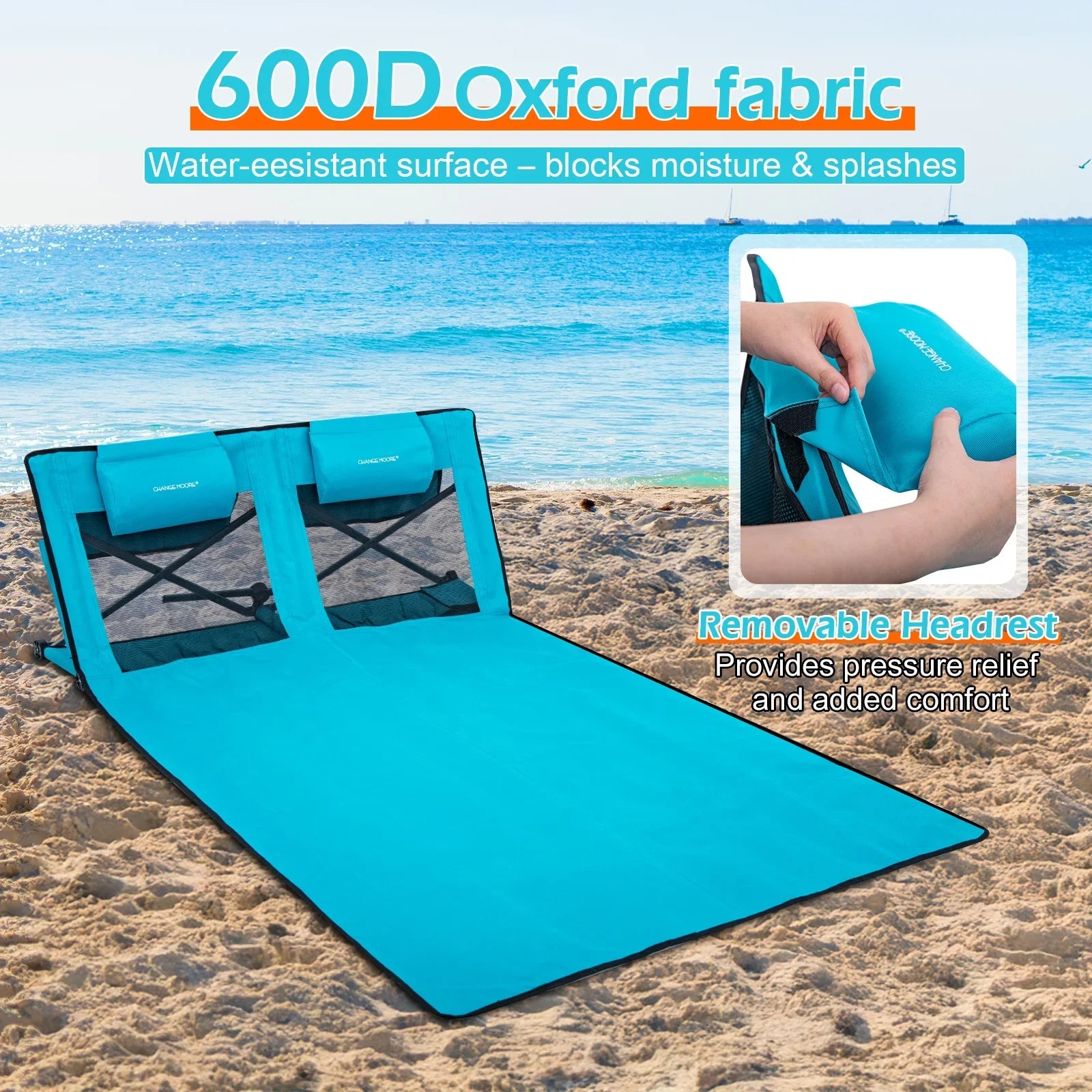 Cama de playa plegable Goture de 1,8 M con reposacabezas, cama ultraligera para exteriores, reclinable, cama plegable de viaje para playa con conducción automática