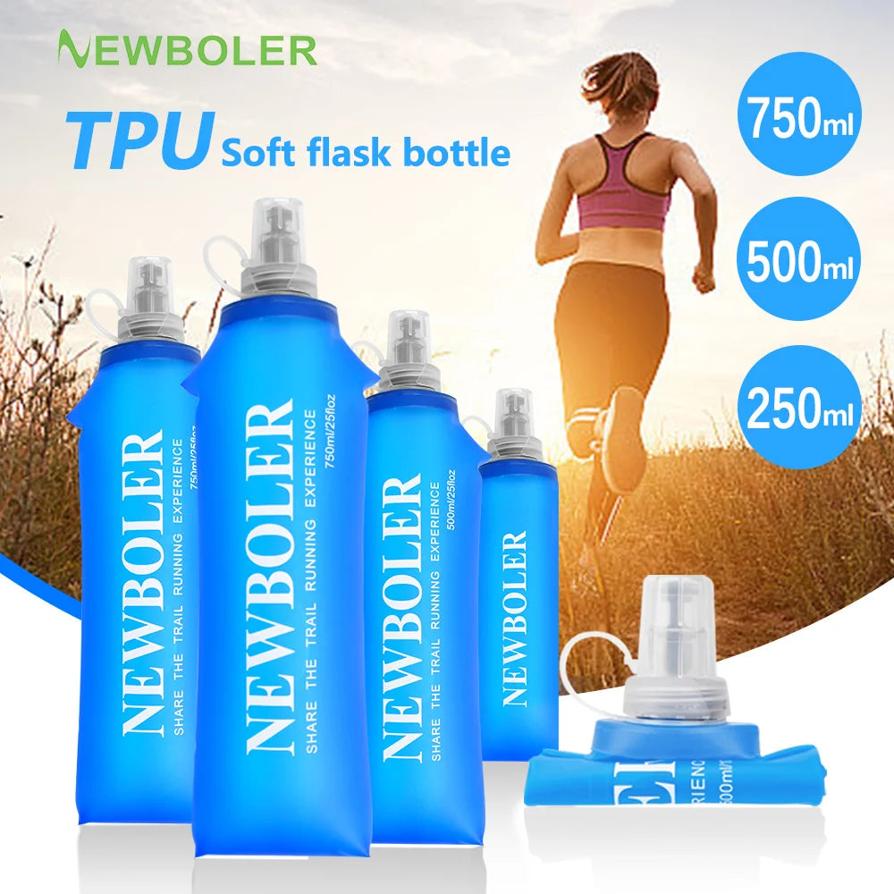 Botella de agua de 750ML, matraz blando plegable de TPU, botella de agua deportiva, bolsa de agua, botella de agua plegable para correr, acampar y hacer senderismo