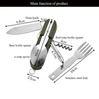 Vajilla multifuncional 7 en 1 para exteriores, tenedor plegable de acero inoxidable, cuchillo, cuchara, Picnic, Camping, senderismo, viaje