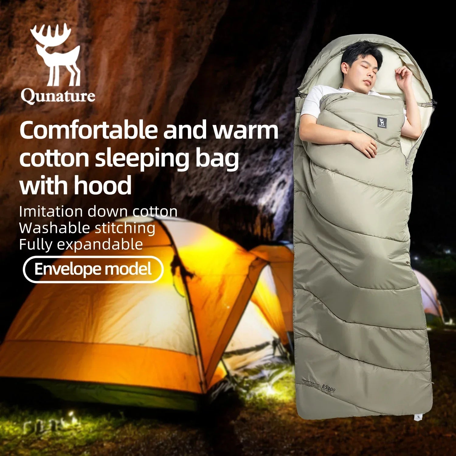 Saco de dormir Qunature para acampar al aire libre, colcha de empalme portátil cálida para el hogar resistente al frío para una sola persona, equipo de Camping