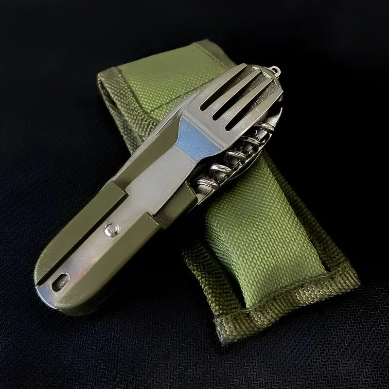 Vajilla multifuncional 7 en 1 para exteriores, tenedor plegable de acero inoxidable, cuchillo, cuchara, Picnic, Camping, senderismo, viaje