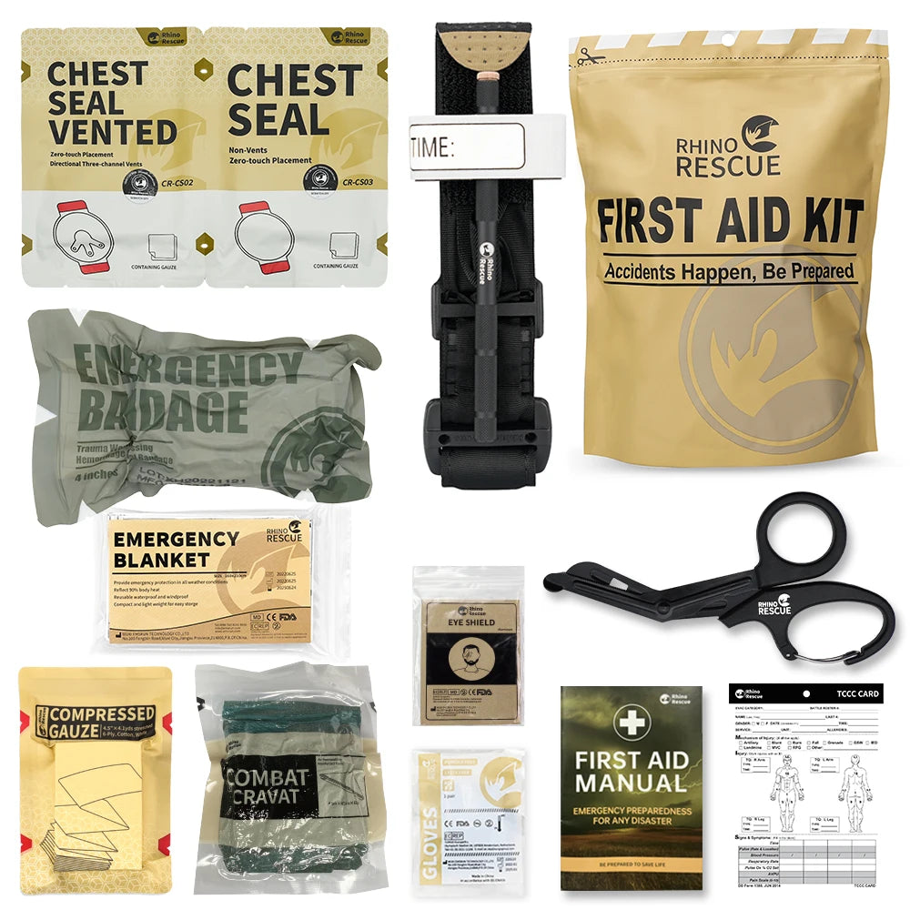 RHINO RESCUE Botiquín de primeros auxilios para traumatismos para configurar el kit de supervivencia Kit de emergencia al aire libre para acampar senderismo IFAK Kit de recarga