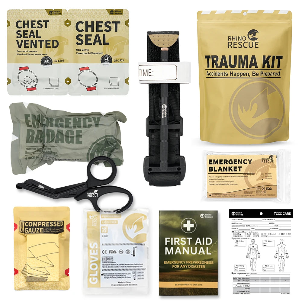 RHINO RESCUE Botiquín de primeros auxilios para traumatismos para configurar el kit de supervivencia Kit de emergencia al aire libre para acampar senderismo IFAK Kit de recarga