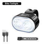 Juego de luces delanteras y traseras para bicicleta, faro con carga USB, resistente al agua, linterna LED, accesorios para bicicleta
