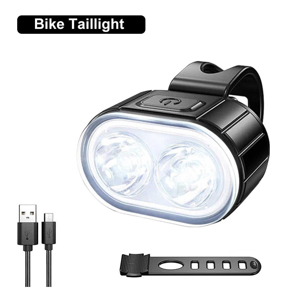 Juego de luces delanteras y traseras para bicicleta, faro con carga USB, resistente al agua, linterna LED, accesorios para bicicleta