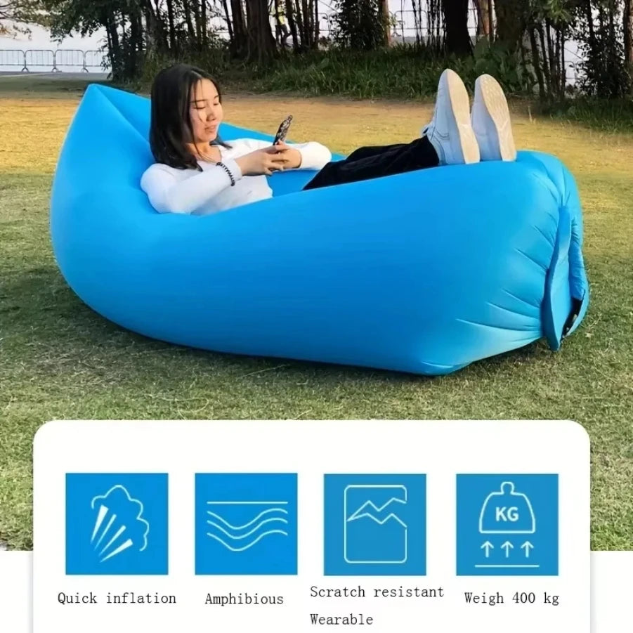 Bolsa de sofá inflable, colchón portátil para acampar, sillón reclinable para festival de música, colchoneta para exteriores, cojín de aire, tumbona de playa
