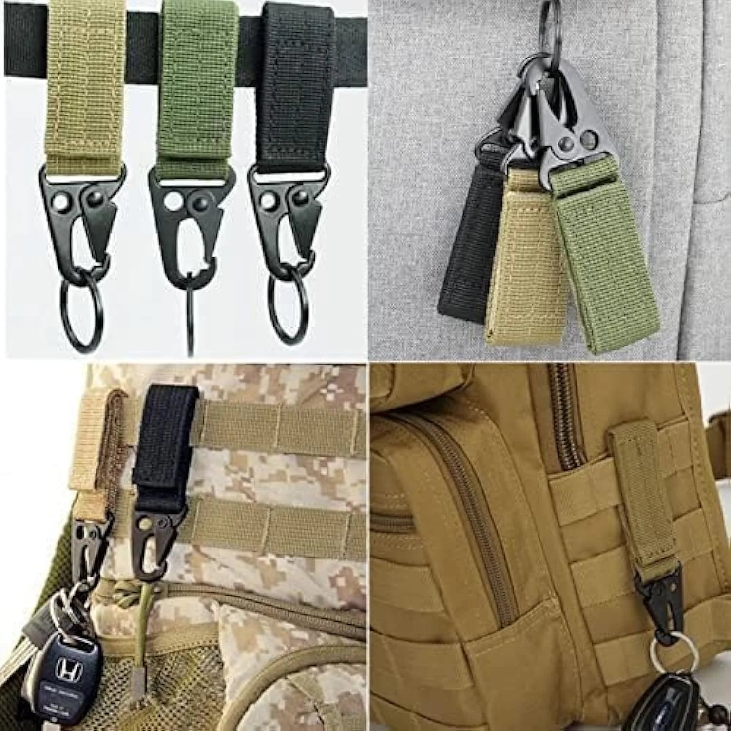 Mosquetón con hebilla de correas de nailon táctico, gancho EDC Molle para mochila, Clip para cinturón, llavero, colgador para acampar y escalar al aire libre, 3 uds.