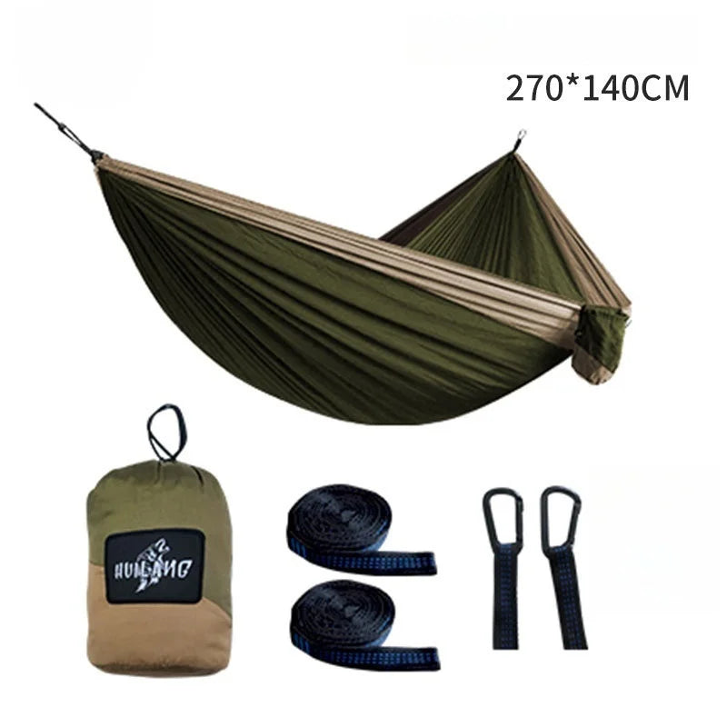 Hamacas portátiles de 270x140cm, tela de paracaídas de Color nailon, tamaño individual y doble, para acampar al aire libre, senderismo, jardín