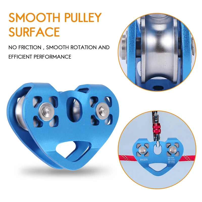 Doble polea de escalada en forma de corazón, dispositivo de escalada de 13Mm, carro Zipline de alta velocidad, 24KN