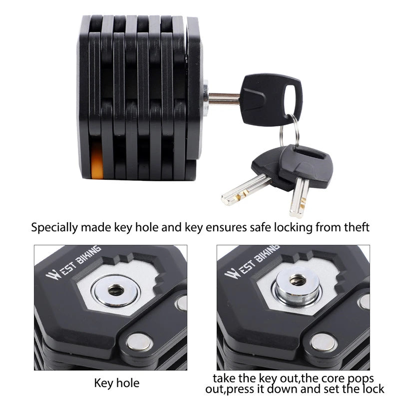 Candado plegable para bicicleta, candado de seguridad antirrobo de acero de aleación portátil, candado para bicicleta eléctrica, accesorios para bicicleta de montaña y carretera
