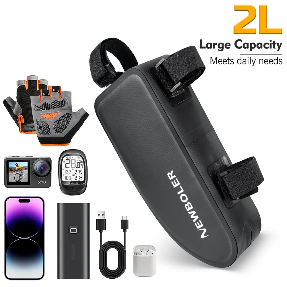 Bolsa para bicicleta impermeable, bolsa para cuadro de tubo frontal superior de ciclismo, gran capacidad, alforja para bicicleta de montaña y carretera, accesorios negros para bicicleta