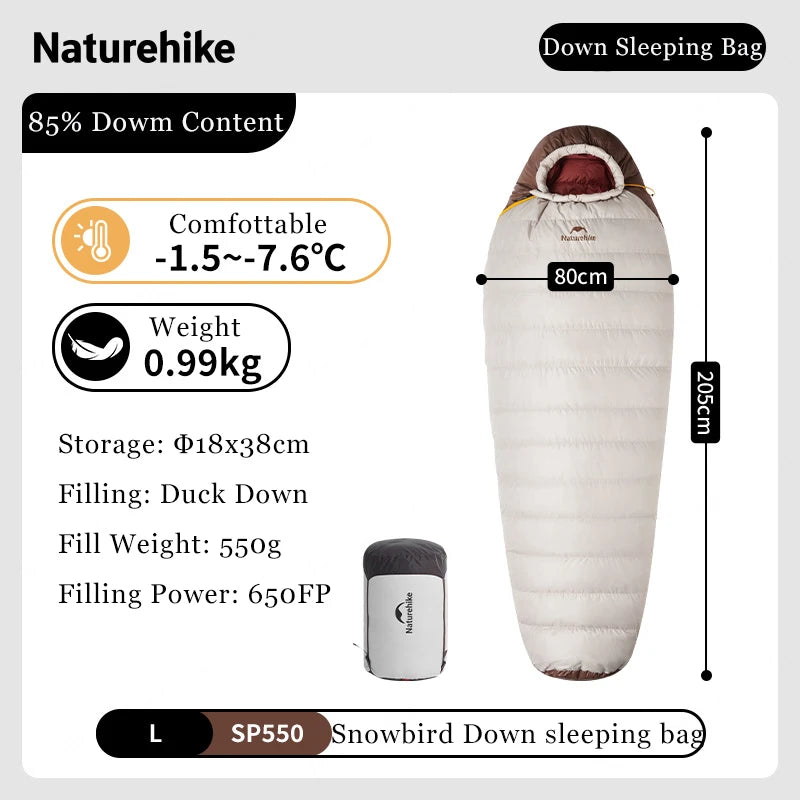 Naturehike-saco de dormir de plumón de pato Snowbird mejorado, 650FP, ultraligero, cálido, para 4 estaciones, para viajes al aire libre y senderismo