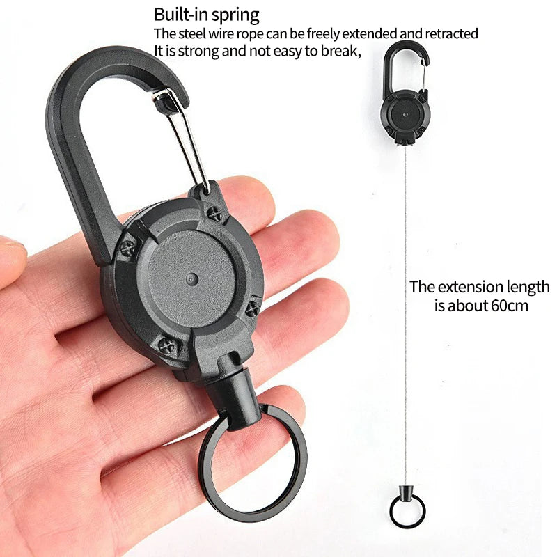 LLavero de cuerda de alambre retráctil para exteriores, mochila, llavero antipérdida con cuerda antirrobo de resorte, equipo de escalada para acampar