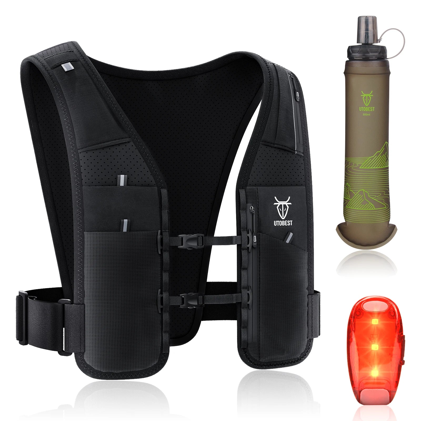 UTOBEST UTR113 Chaleco reflectante de hidratación para correr Soporte ajustable para teléfono para entrenamiento Ciclismo Correr de noche