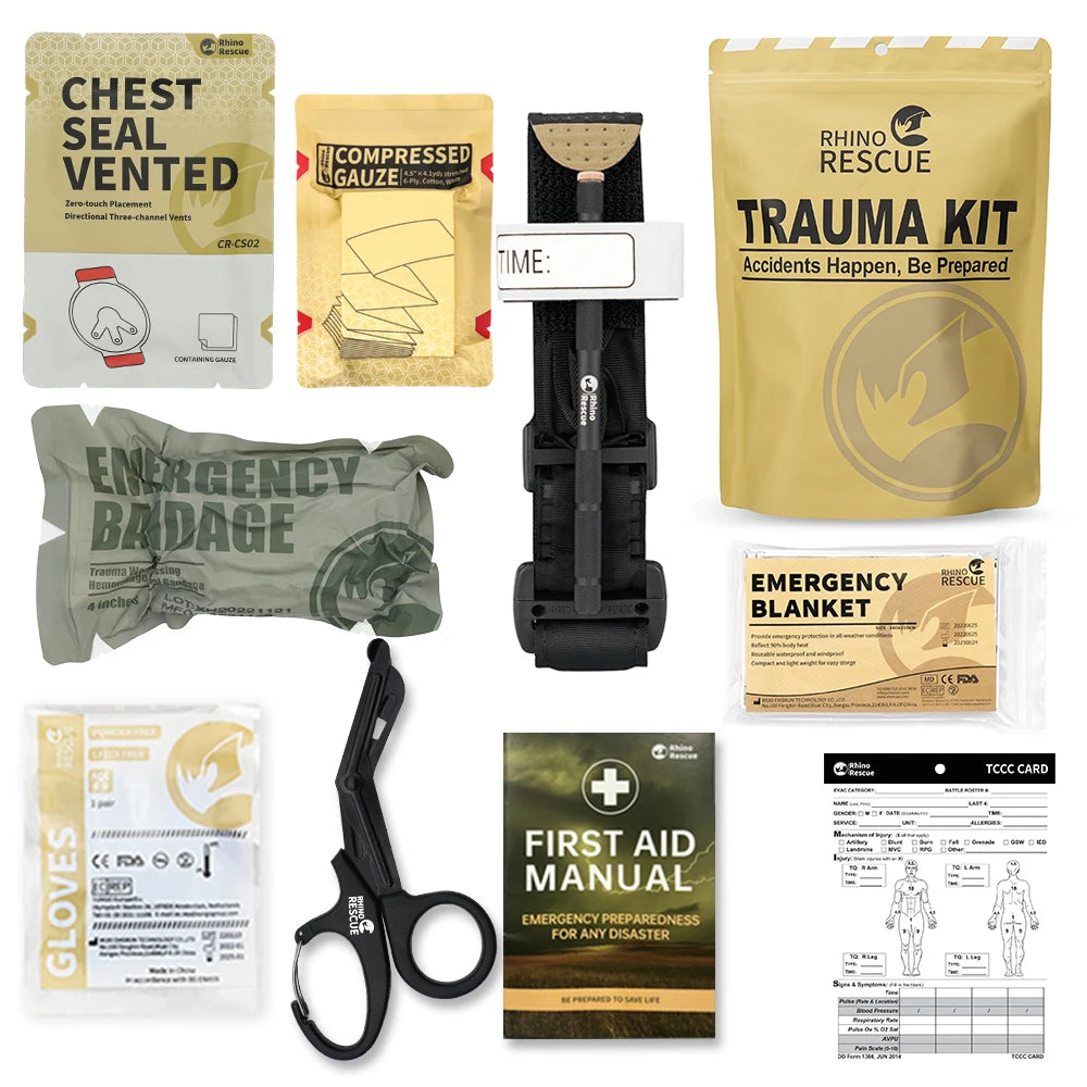 RHINO RESCUE Botiquín de primeros auxilios para traumatismos para configurar el kit de supervivencia Kit de emergencia al aire libre para acampar senderismo IFAK Kit de recarga