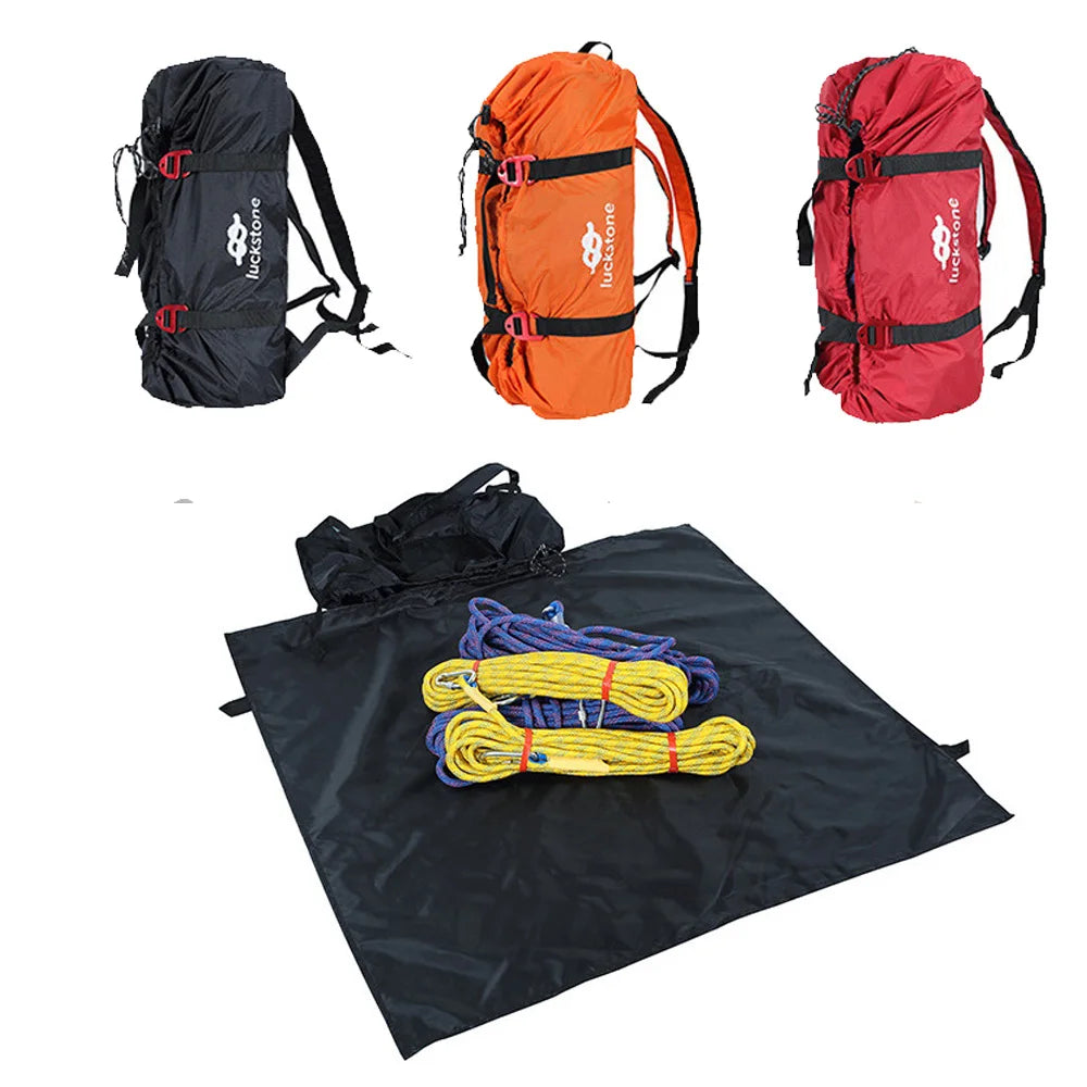 Bolsa de cuerda para escalada en roca, bolsa de transporte de cordón, mochila de hombro para senderismo, mochila impermeable portátil plegable, estera de suelo
