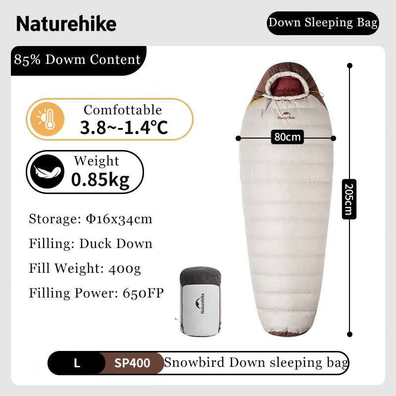 Naturehike-saco de dormir de plumón de pato Snowbird mejorado, 650FP, ultraligero, cálido, para 4 estaciones, para viajes al aire libre y senderismo